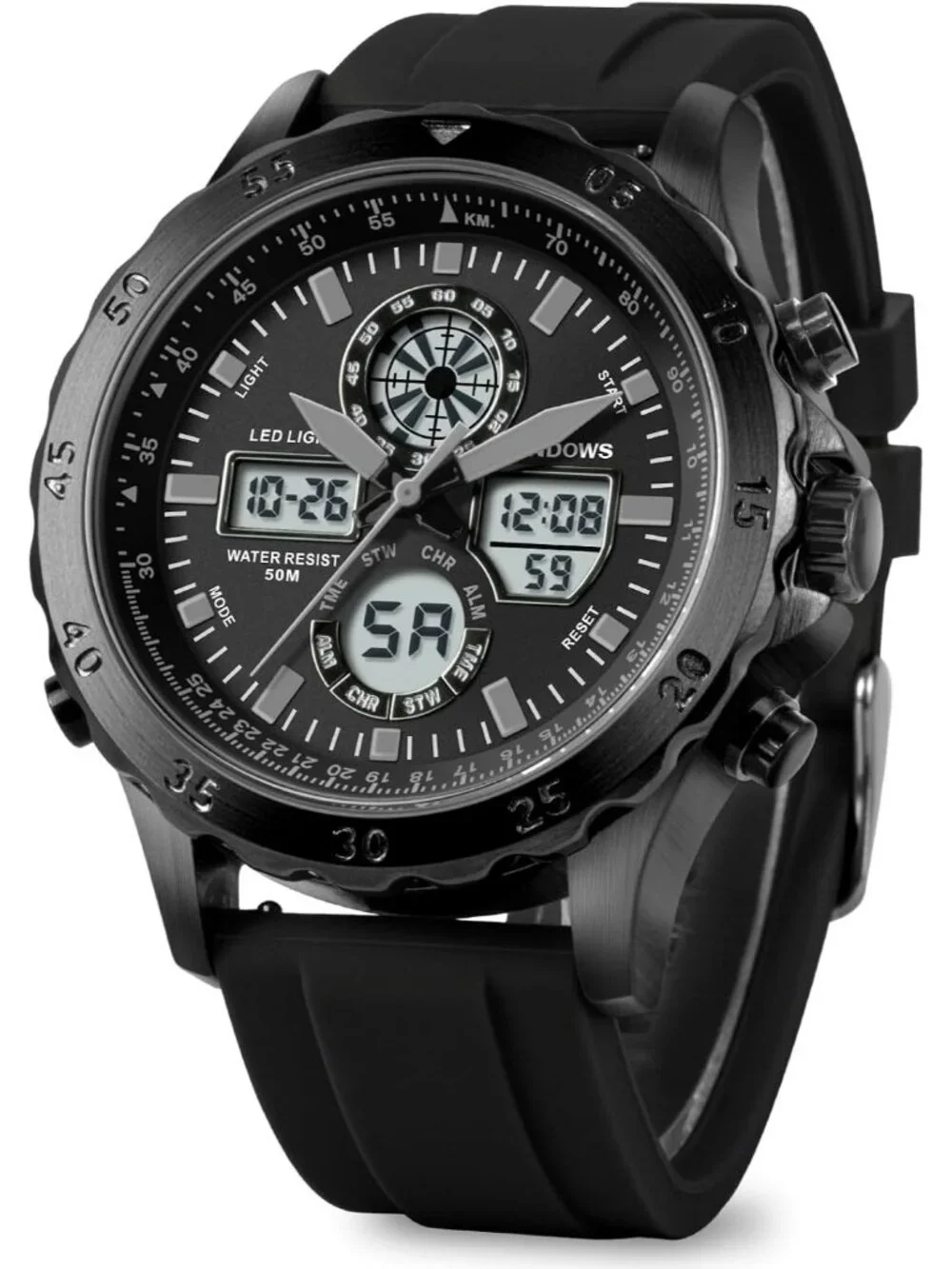 Men's Heavy Duty Black Digital Analog Multifunction Sport Casual Wrist Watch